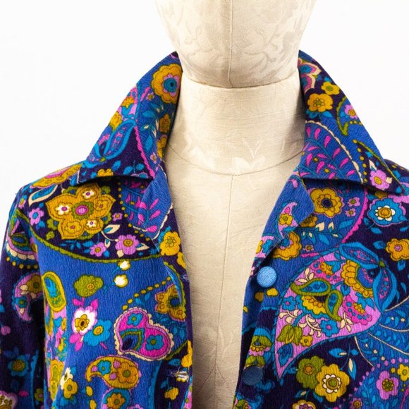 Vintage 60s 70s S Cotton Paisley Button Down Shirt - Picture 3 of 10